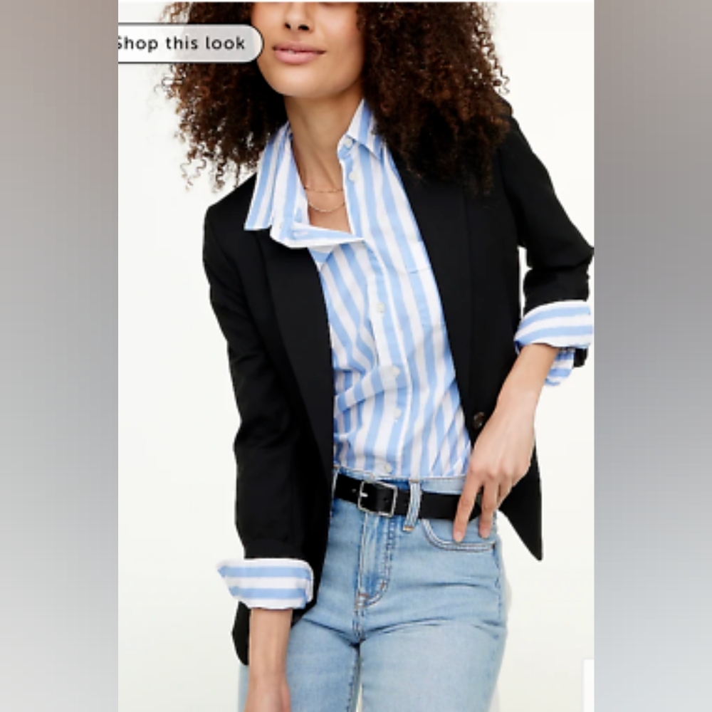 J Crew Womans Navy Blue Puff Sleeve One Buttom Blazer Jacket Cotton  Size 12